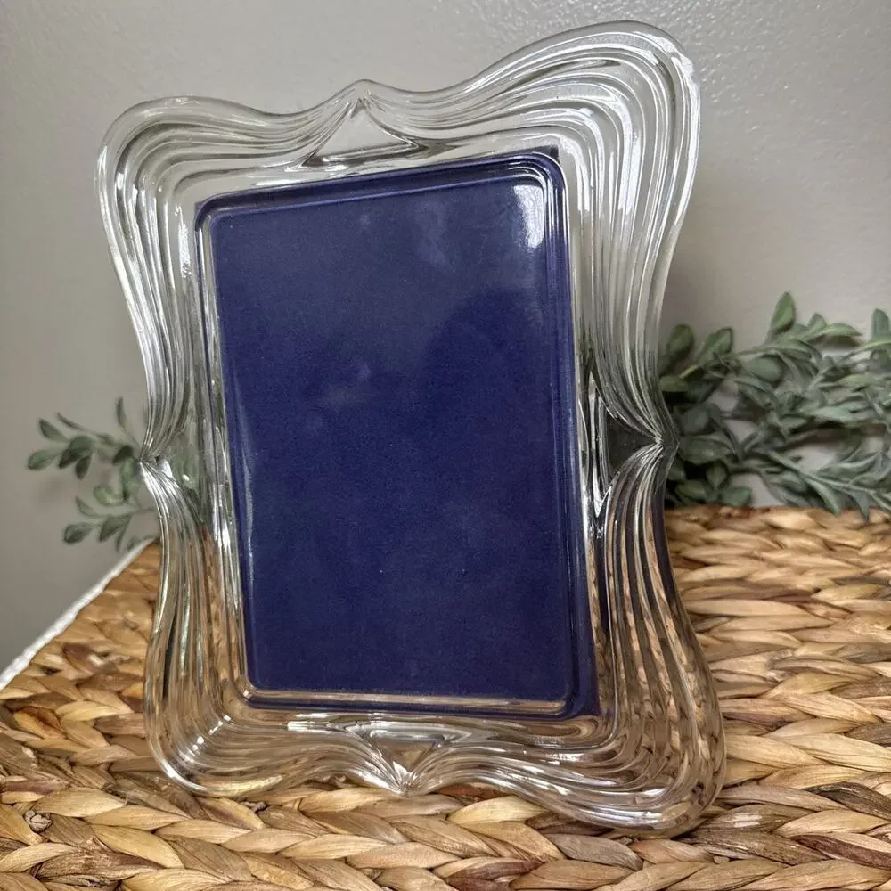 Large Clear Art Glass Picture Frame 5x7 Wavy Sculptural Tabletop Display Vtg